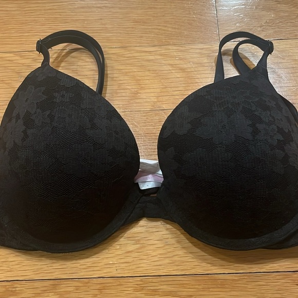 Pink Victoria’s Secret black lace everywhere push-up bra size 36B . - Picture 2 of 8